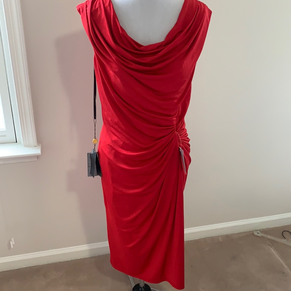 Stunning cherry red dress with flattering ruching in front and back!